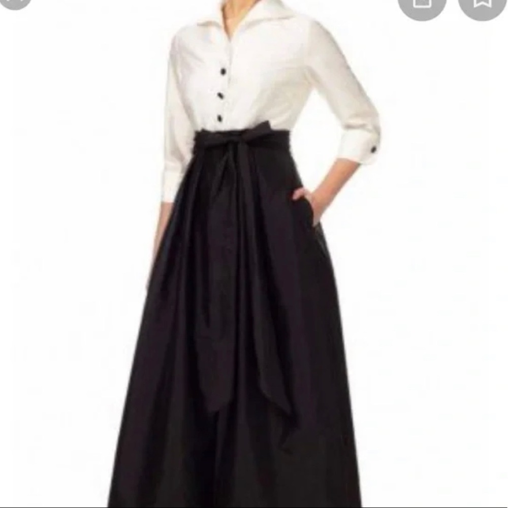 Adrianna Papell Ivory Black blouse Hi Low Taffeta Gown size 8